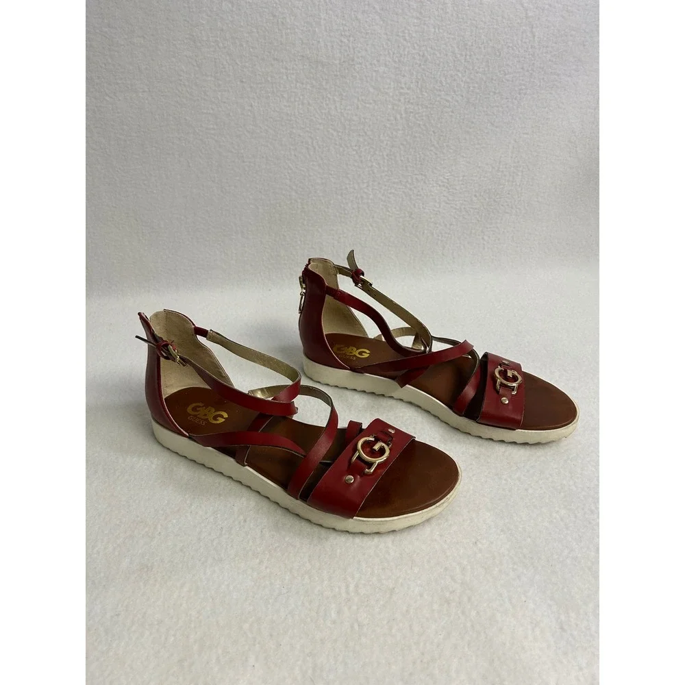 Chic Summer Streetwear GBG Los Angeles Guess Womens 8M Red Strappy Karin Sandals